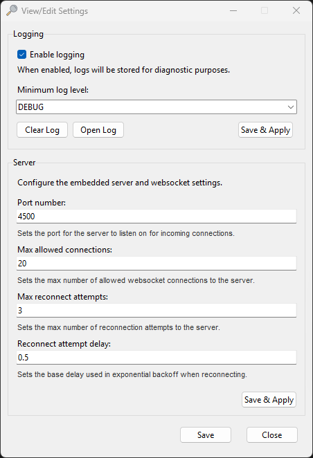 Screenshot of PSMonitor settings