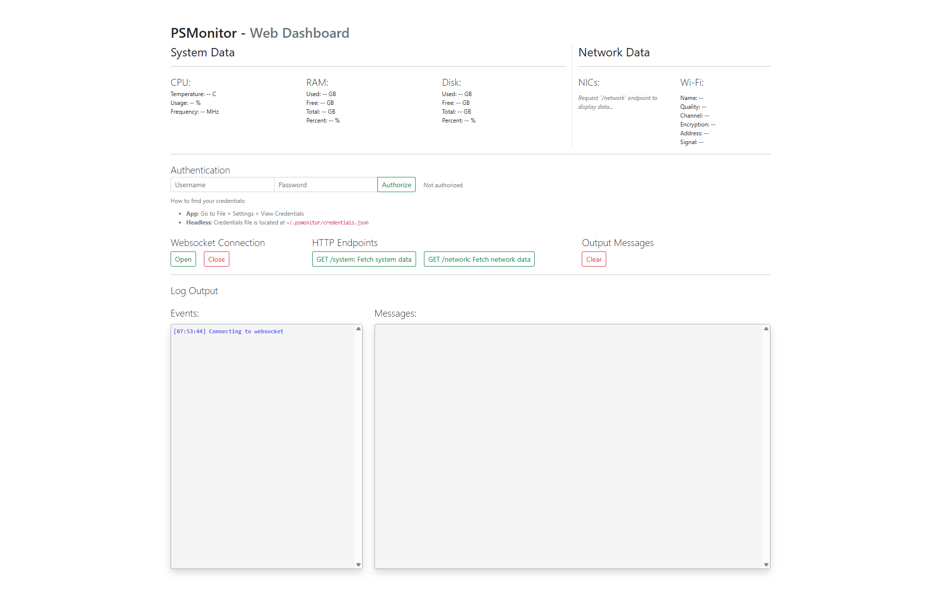 A screenshot of PSMonitor's Web UI